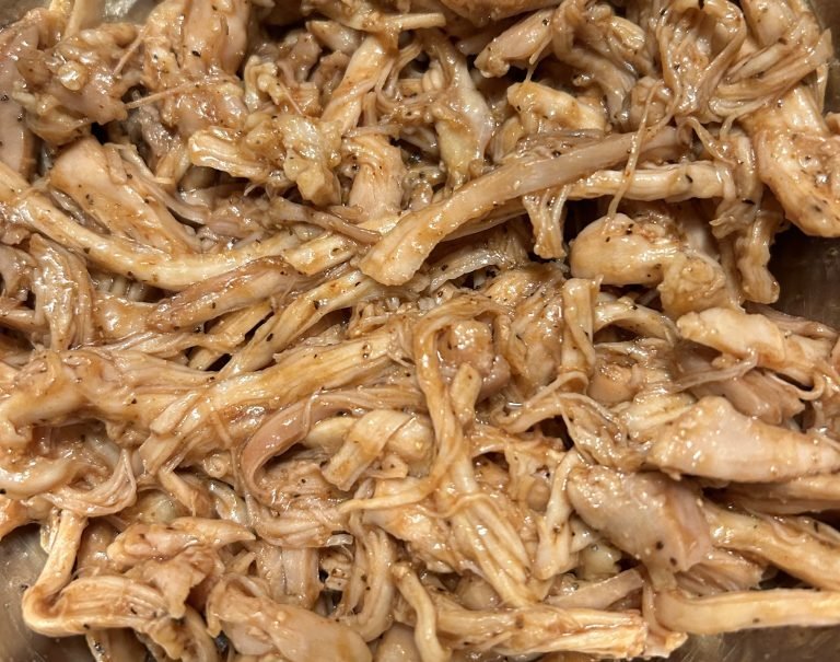 Barbeque pulled chicken inside a bowl